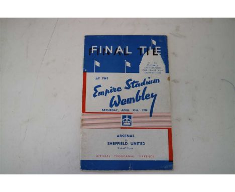 FA CUP FINAL programme 1936. Arsenal v Sheffield United. Rusty staple marks.