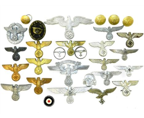Collection of 24 Third Reich National Emblem cap badges - comprising Army, Air Force, NSKK including S.S eagle and skull, wou