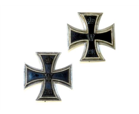 German World War I – Two Iron Cross First Class – 1914 (one pin stamped “G”, another stamped “H.B.G.”)