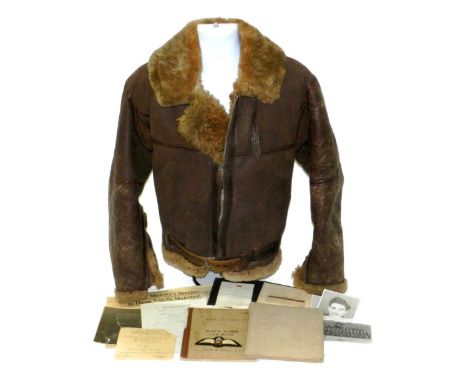 A Second World War RAF Flying jacket owned by F/O David Leslie Randall, no. 1833693 - with log books and provenance (South Af