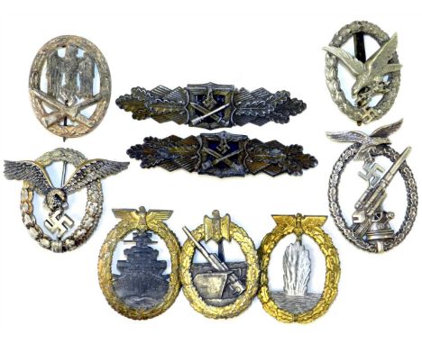 Reproduction German Third Reich Armed Forces badges comprising Army/Waffen-SS General Assault Badge, two Army/Waffen-SS Close