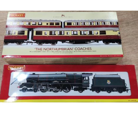 An originally boxed Hornby Super Detail 00 gauge locomotive R2226 and a Hornby 'The Northumbrian Coaches' coach pack R4228 