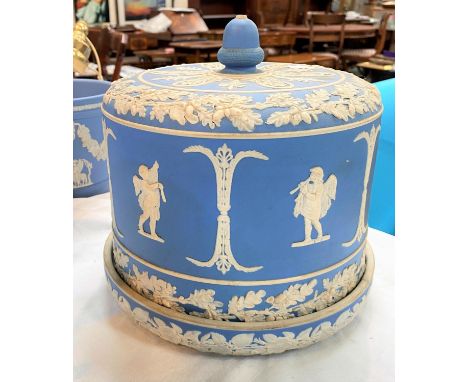 A Wedgwood light blue Jasperware stilton dish and cover, height 23 cm 