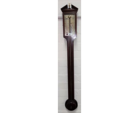 An Edwardian inlaid mahogany architectural stick barometer with exposed column 