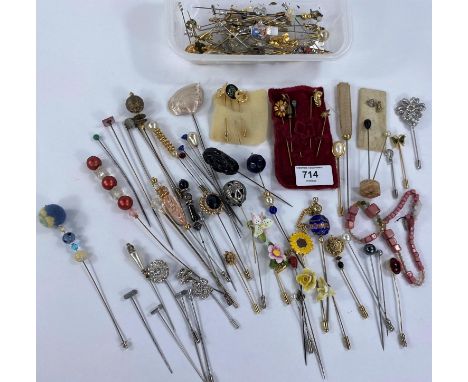 A good selection of vintage stickpins and hat pins 