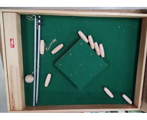 A boxed game of Lindop Table Top Skittles 