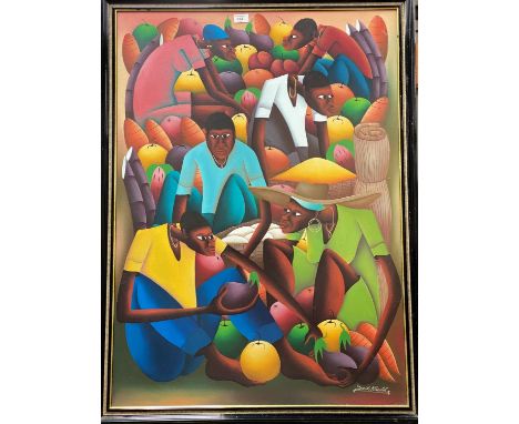 Smith-Forestal:&nbsp; Caribbean figures with fruit, oil on board, signed, 99 x 72 cm, framed and glazed; a similar limited ed