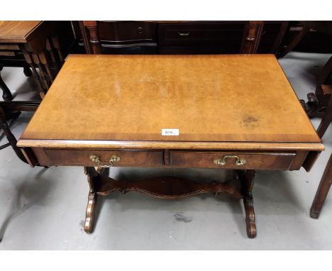 A reproduction dwarf XB burr walnut dwarf sofa/coffee table 