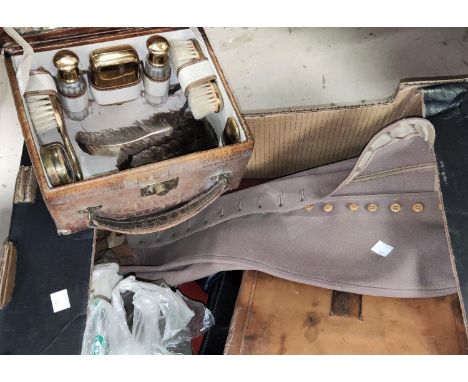 A selection of hand bags and costume including a ladies fitted overnight case (mirror a.f); spats, gloves etc 
