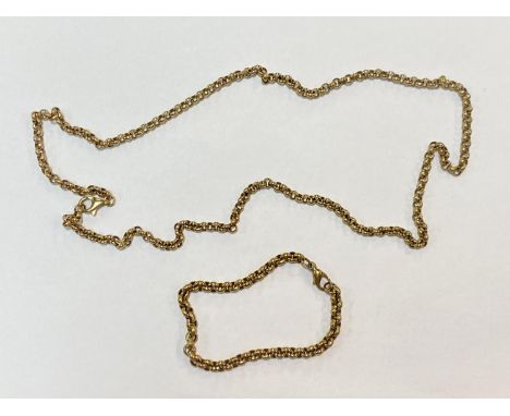 A 9 carat hallmarked gold Belcher chain necklace and bracelet, 44gm, length 64cm