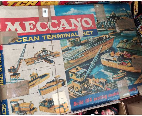 A selection of vintage Meccano - Ocean Terminal, boxed and an Impala plywood aeroplane kit to build (not guaranteed complete)