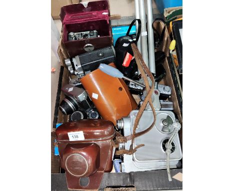 A Zeiss Ikon "Contraflex" 35mm camera; a 1930's Coronet 'C' cine camera; other vintage cameras , binoculars etc 