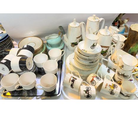 A large selection of "Royal Tuscan" tea and coffee ware decorated with vintage cars;10 1960's "Royal Osborn" black and white 