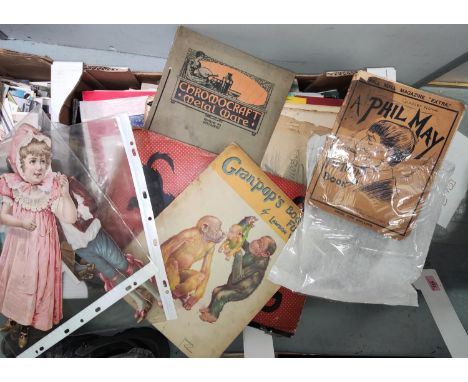 A selection of vintage ephemera, scrap books, materials, etc 