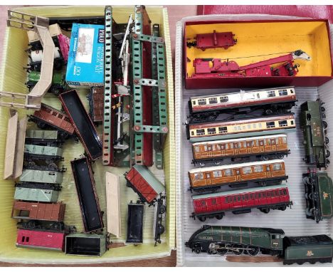 Two Hornby vintage 00-gauge trains, Silver King and LNER 9596 and a good selection of rolling stock, crane etc 