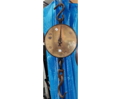 A brass faced Salters 200lb hanging scale 