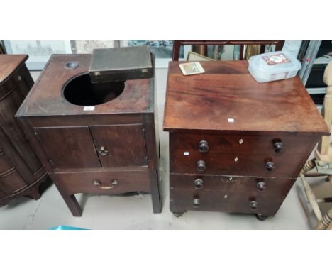 A mid Georgian mahogany washstand, the inner top recessed for a bowl, double cupboard and drawer under, on square chamfered l