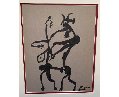 Follower of Picasso:&nbsp; grotesque male and female figures, ink on paper, signed, 33 x 26 cm; framed; follower of Picasso:&