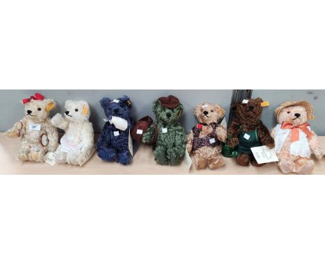 A set of 7 Steiff Days of the Week teddy bears, Monday-Sunday, length 28cm 