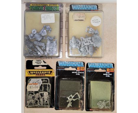 Five vintage Games Workshop Citadel Miniatures Warhammer 40,000 sets metal three inside original blister packs, two in plasti