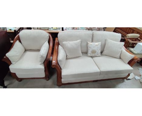 A reproduction 1930's style walnut 2 piece double caned Bergere suite comprising 2 seater sofa and armchair 