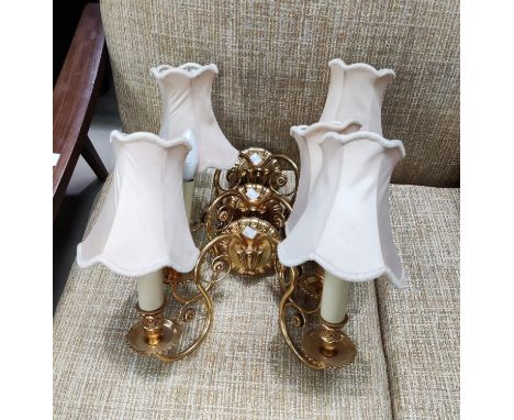 A classical style ormolus 5 branch centre light and 3 double wall lights 