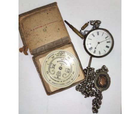 A silver Albert chain small pocket watch and a Negretti &amp; Zambra pocket forecaster 