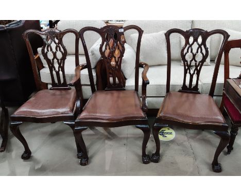 A set of 5 (4 +1) late 19th/early 20th century Chippendale style dining chairs with pierced splats, cabriole legs and ball an