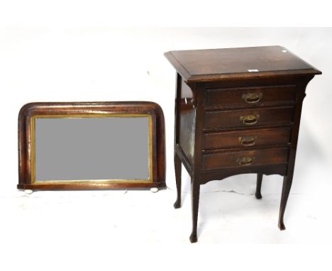 An Edwardian walnut four-drawer music cabinet on tapering cabriole legs, 76 x 56 x 37cm, and a Victorian walnut framed overma