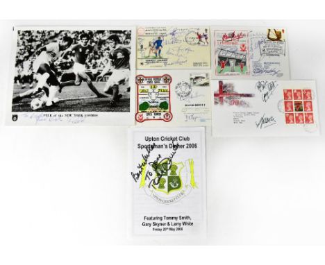 FOOTBALL, VARIOUS; a black and white photograph bearing the signature of Pelé, four first day covers bearing various signatur