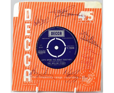 THE ROLLING STONES; a single 'Ruby Tuesday/Let's Spend the Night Together', bearing the signatures of the band members to the