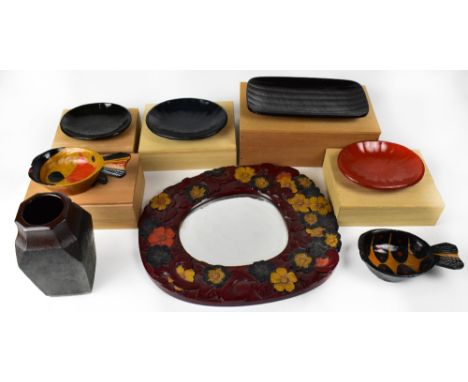 A quantity of contemporary decorative Japanese wooden and lacquered bowls and vases, all in individual decorative wooden boxe