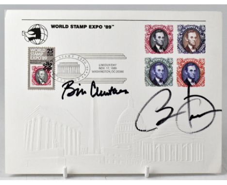 AMERICAN PRESIDENTS; a World Stamp Expo '89 card bearing the signatures of Bill Clinton and one other.We have not authenticat