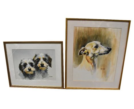 MARTIN GODDARD (20th century animal portrait artist); two watercolours, the first depicting the head and shoulders of a blond