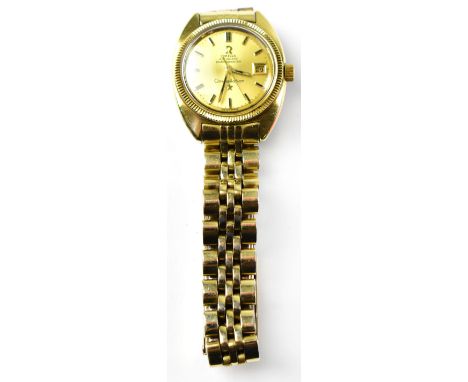 OMEGA; a ladies' vintage gold plated 'Constellation' automatic chronometer wristwatch, the circular gold coloured dial set wi