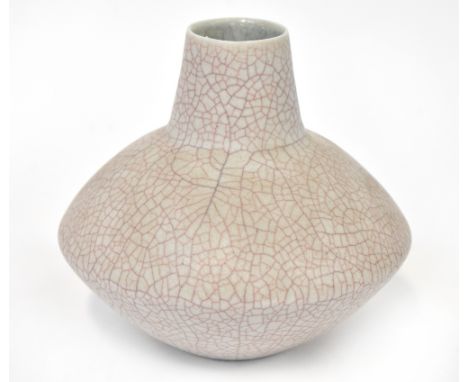 TIM ANDREWS (born 1960, apprentice to David Leach); a studio pottery vase with spherical body and short chimney spout, decora