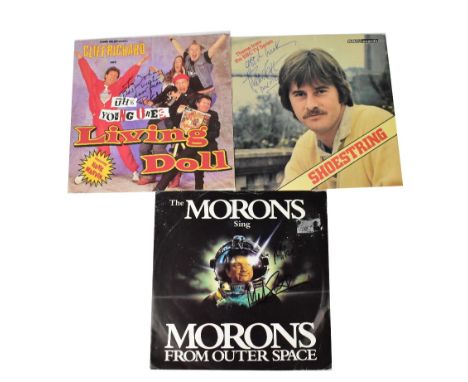 VARIOUS; a Cliff Richard with the Young Ones 'Living Doll' single, bearing signature of Rik Mayall to the cover, 'Morons from