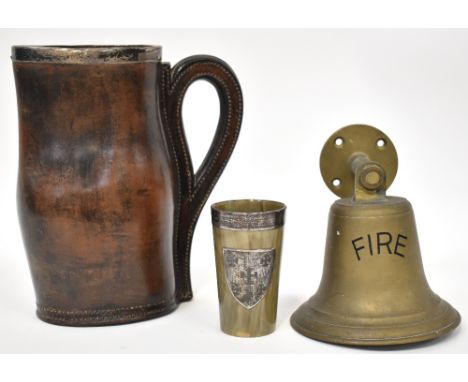 An Edwardian Ross of Winchester silver rimmed Preston stitched cowhide leather large jug, the rim hallmarked Sheffield 1908, 