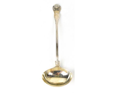 A George III hallmarked silver ladle with shell pattern to finial, William Chawner II, London 1824, length 34cm, approx 8.2oz