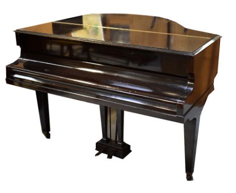 John Broadwood &amp; Sons; an ebonised baby grand piano with square tapering legs terminating in brass caps and castors, appr