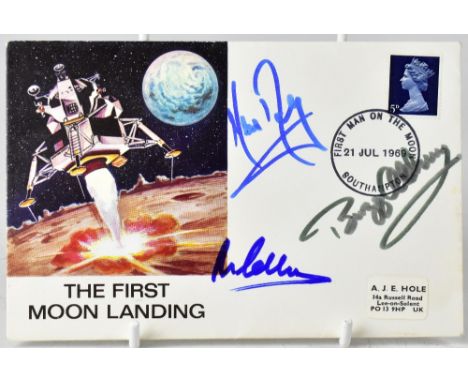 SPACE EXPLORATION; a 1969 First Moon Landing first day cover bearing the signatures of Neil Armstrong, Michael Collins and Bu