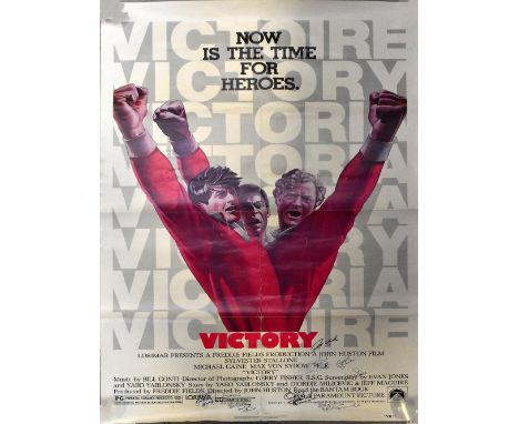ESCAPE TO VICTORY; a poster for the film, bearing numerous signatures including Sylvester Stallone, Michael Caine and Pelé, r