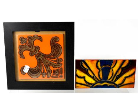 Anita Harris; an Art Deco rectangular wall tile, signed to back in gold 'Anita Harris', no.A/H15, 20 x 10cm and a Poole squar