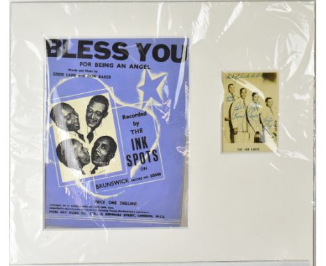 THE INK SPOTS; 'Bless You for Being an Angel' music score, mounted beside a black and white photograph of the band inscribed 