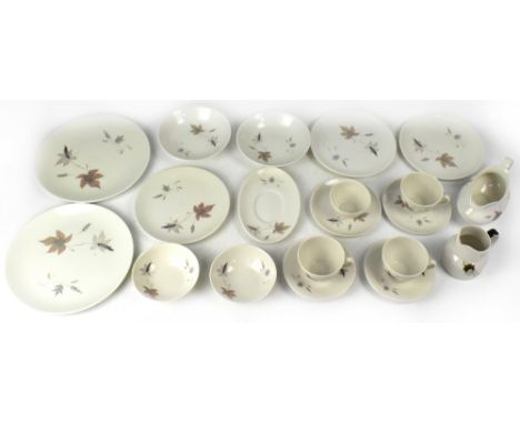 A Royal Doulton 'Tumbling Leaves' part dinner and tea service, no.TC1004, comprising dinner plates, cups saucers and jug.