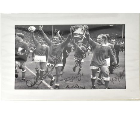 EVERTON FOOTBALL CLUB; a black and white photograph depicting members of the team celebrating the 1966 FA Cup Final, followin