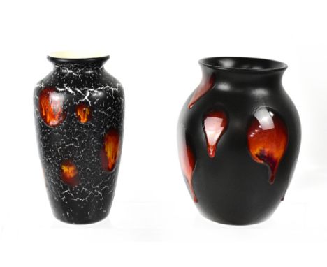 POOLE; two baluster vases, both in the 'Lava' design by Alan Clarke, height of largest 21cm (2).