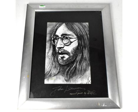 A limited edition portrait of John Lennon, numbered lower left 10/500, bearing two signatures to the mount, 24.5 x 16.5cm, fr