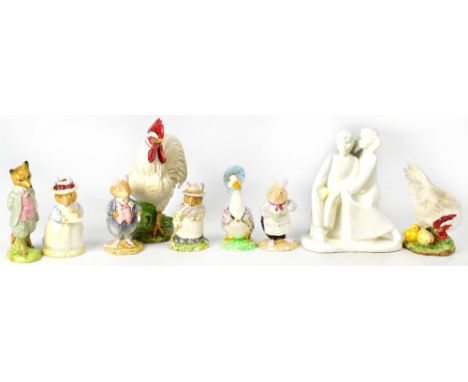 A small quantity of decorative figures comprising Beswick 'Jemima Puddleduck', 'Foxy Whiskered Gentleman', Royal Doulton, D.B