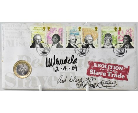 NELSON MANDELA; an Abolition of the Slave Trade coin first day cover, bearing the signature of Nelson Mandela, dated 12.4.08,